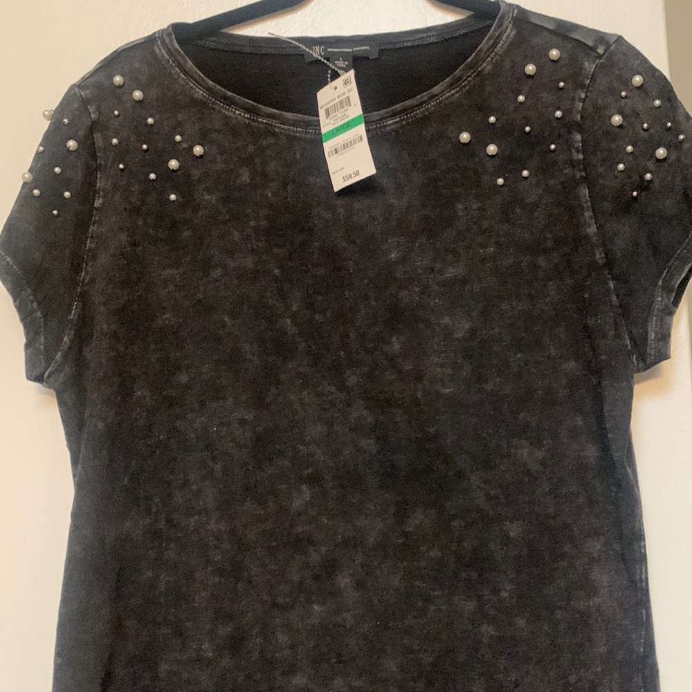 INC black top NWT-Large embellished with pearls/silver beads